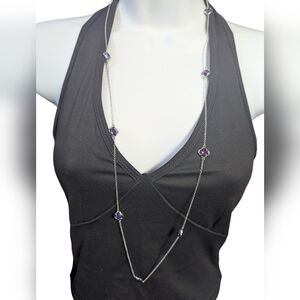 AP2 - Stunning Purple Glass Silver Toned Long Station Necklace